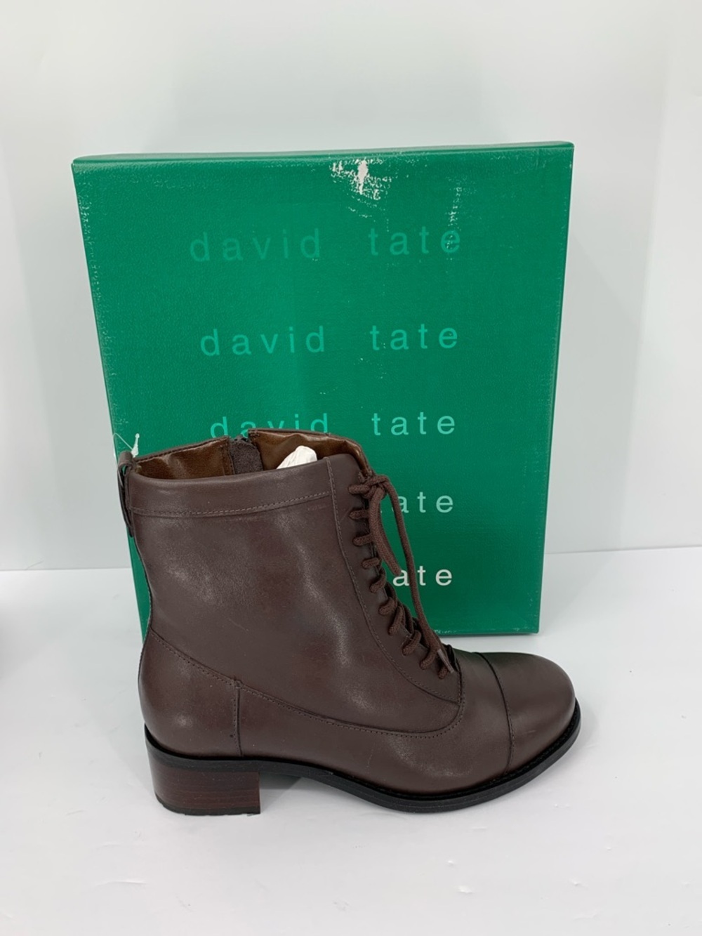 David Tate Explorer granny boots brown leather waterproof zipper new 8.5 WIDE